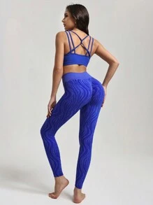 Menodora SHEIN Sport Women's Seamless Sports Tracksuits With Sport Bra & Zebra Pattern Leggings For Pole Dance & Daily Fitness - Brown - View 2