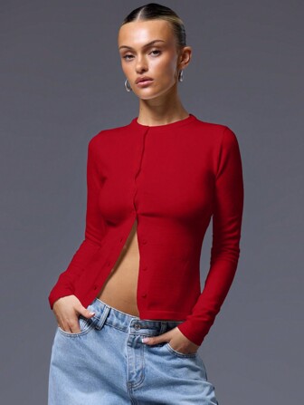 MUSERA ボタンダウン 長袖セーター スプリング Y2K 90年代 カジュアル キュート エアポート ホリデー 秋 学校 秋冬 デイリー クリスマス オフィス シック