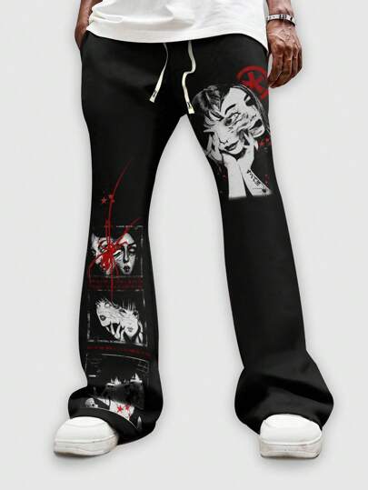 Anime Black Color, New Flared, No Patchwork Simple Stylish Casual Everyday Pants