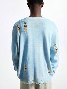 Manfinity VCAY Suéter de cuello redondo de manga larga de moda callejera azul para hombre