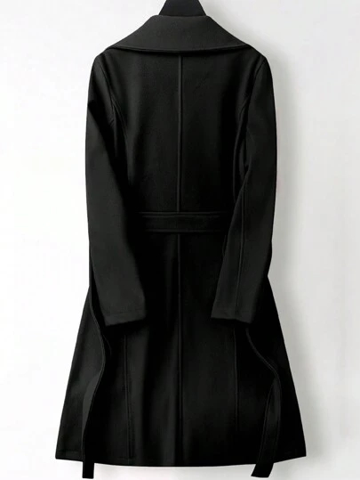 GlowEve Women Solid Color Waist Belt Elegant Long Sleeve Overcoat, Autumn/Winter Black Coat Women Fall Cloth For Women