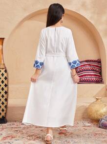 SHEIN Vestido informal de manga 3/4 y largo medio con diseño suelto para niñas preadolescentes - Blanco - Ver 2