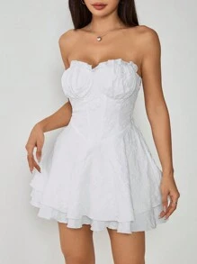 SHEIN PETITE Váy mini không dây màu trơn dành cho nữ, thường ngày & ngày lễ - trắng - Xem 8