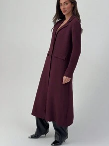 Aloruh Chaqueta larga casual de un solo pecho con cuello vuelto de color liso para mujer, para otoño - Gris - Ver 6