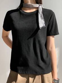 DAZY Women Loose Fit Slim Short Sleeve T-Shirt, Minimalist & Fashionable Casual Wear - Black - View 4