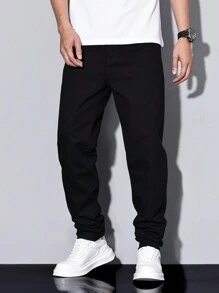 Manfinity Homme Men's Pocketed Straight Loose Fit Casual Versatile Jeans - Black - View 3