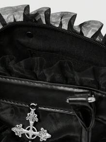 ROMWE Goth 哥特式暗朋克风格女士手提包，日常休闲手提包，万圣节包，非常适合与万圣节服装搭配的化装派对 - 黑色 - 查看 5