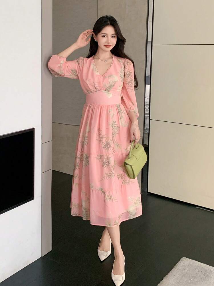 Women's Boho Style Floral Printed Midi Dress,Casual Women Dresses Easter