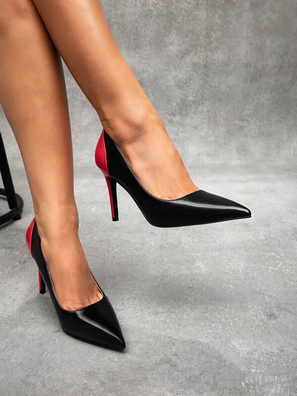 CUCCOO SZL Women's Fashion High Heel Pointed Toe Contrast Color Patent Leather Pumps Spring Shoes Spring Break Easter Prom Heels