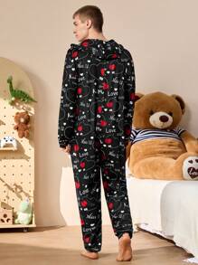 Happy Jammies Conjunto de pijama tipo mono con estampado de corazón para hombre