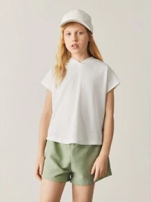 SHEIN Tween Girl High Low Hooded T-Shirt - White - View 9