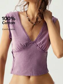 Bohemela Áo thun nữ cổ chữ V không tay màu tím đi nghỉ mát - Màu tím  Violet - Xem 10