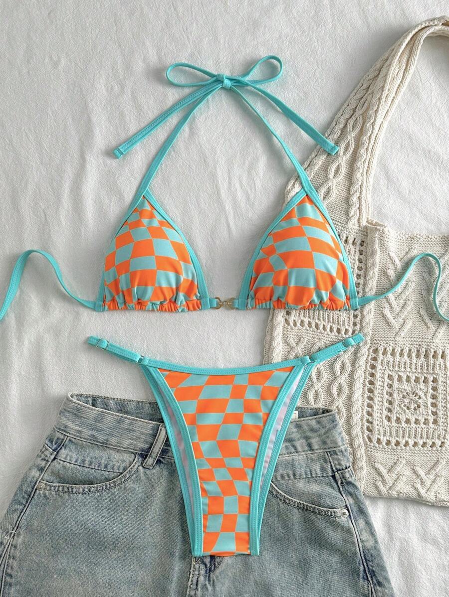 Swim Mod 2 bộ bikini hở lưng họa tiết caro mùa xuân gợi cảm cho nữ - Nhiều màu - Xem 1