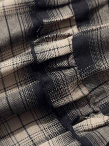 FRIFUL 女士简约时尚休闲日常格子裙，荷叶边，返校季服装 - 棕色 - 查看 7