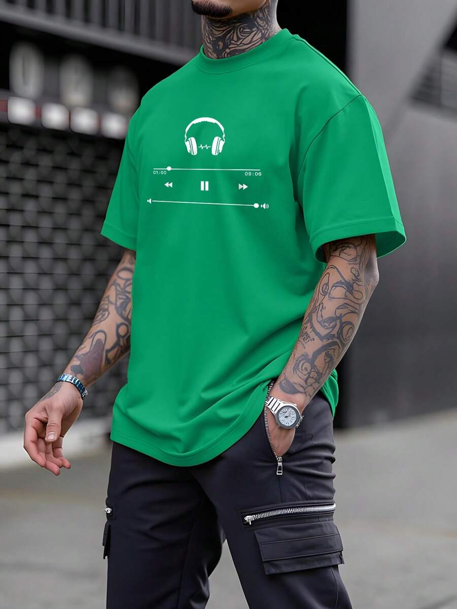 Manfinity LEGND Camiseta casual masculina com estampa de manga curta e gola redonda para uso diário