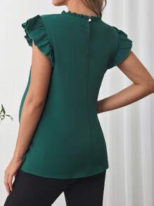 SHEIN Ruffle Collar Maternity Blouse, Simple Casual For Everyday Wear - Dark Green - View 3