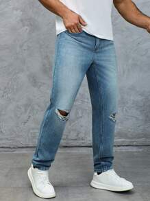 Manfinity Homme Plus Size Men's Front Button Pocket Simple Casual Denim Jeans