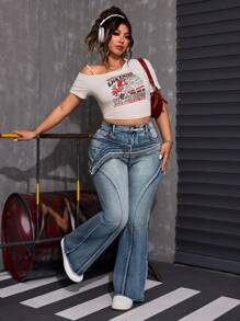 SHEIN ICON Plus Size Front Button Pocket Simple Design Jeans, Casual Everyday Wear