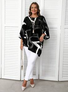 EMERY ROSE 休闲简约全覆盖复古抽象线条印花图案百搭大码衬衫，适合秋冬季 - 彩色 - 查看 5