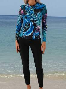 女士热带印花布基尼上衣，简约时尚休闲日常穿着夏季