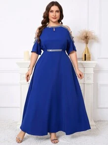 SHEIN CURVE+ Elegant Plus Size Sequin Patchwork Long Dress, Wedding Season