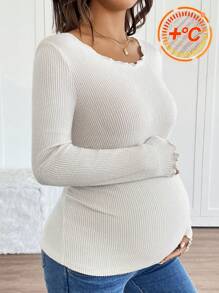 SHEIN T-shirt de maternité près du corps de couleur unie, tenue casual simple et à la mode pour l'automne