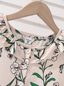 1pc Girls Tree Leaf & Flower Print Short Sleeve Nightgown Loungewear Set,Summer,Travel - Multicolor - View 7