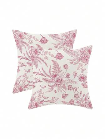 2 件粉色春季枕套，适用于花卉装饰抱枕，季节性植物户外装饰靠垫套，适用于沙发、床、房间装饰、学校用品、秋季装饰、秋季装饰、房间装饰