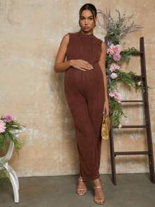 MaterniChic Valentine's Day Solid Color Knitted Slim Maternity Jumpsuit