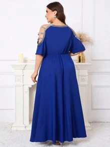 SHEIN CURVE+ Elegant Plus Size Sequin Patchwork Long Dress, Wedding Season