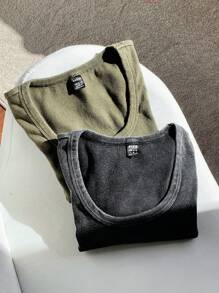 Comfortcana Áo thun cổ vuông tay dài ngắn mới dành cho nữ - Nhiều màu - Xem 7