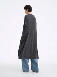 Aalyst Women's Pocket Decor Simple Long Cardigan Sweater - Grey - View 2