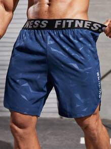 Gym Rark Quần short thể thao Manfinity Sport Corelite Men phản quang chữ & họa tiết hình học Quần short co giãn Quần short tập gym Quần short rộng thùng thình Quần chạy bộ nam - Màu xanh hải quân - Xem 4