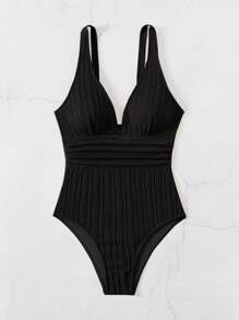 Swim Basics Summer Women's Solid Color Sleeveless V-Neck Slim Fit One Piece Swimsuit