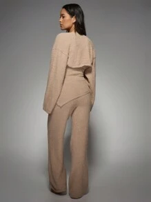 MISSGUIDED Ensemble deux pièces luxueux en tricot bouclé, avec un bandeau et un pantalon palazzo à jambes larges. Tenue de fête, de soirée et de détente pour l'hiver et l'automne