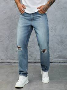 Manfinity Homme Plus Size Men's Front Button Pocket Simple Casual Denim Jeans