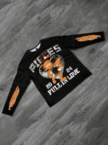 Manfinity EMRG Camiseta casual de hombre con estampado de corazón y letras, otoño