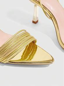 CUCCOO SZL Giày cao gót mũi nhọn màu vàng thời trang gợi cảm đính đá Rhinestones Strappy dành cho nữ - Vàng - Xem 6