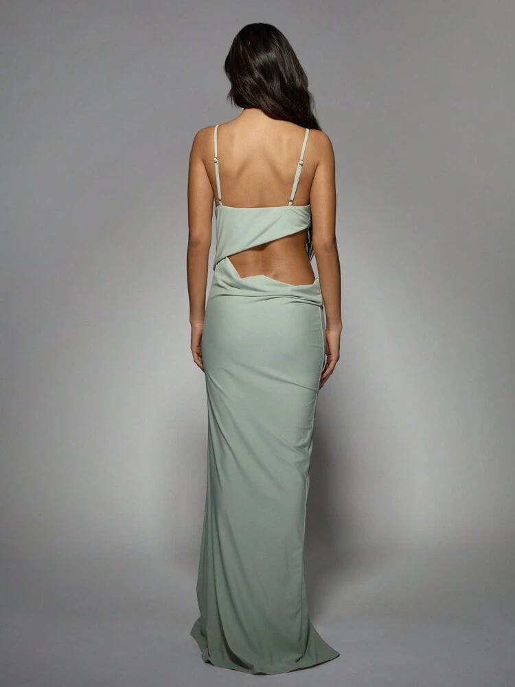 MISSGUIDED Elegant Twist Front Cut-Out Maxi Dress With Side Slit Evening Gown Formal Special Occasion Floor Length Spaghetti Strap Dress Party Prom Wedding Guest Christmas