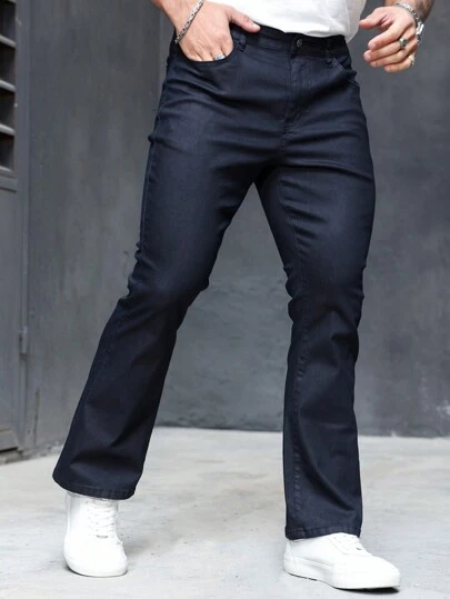 Manfinity Homme Men's Solid Color Front Button Pocket Simple Casual Jeans