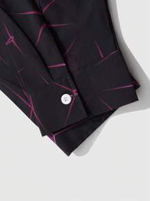 Manfinity LEGND Herren Große Größen Geometrisches Muster Langarm Einreiher Lässig Hemd, Herbst - Rot - Übersicht 7