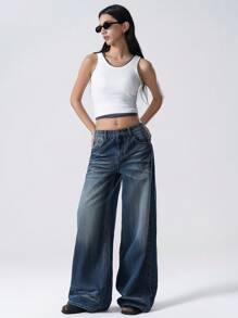 LYSMO Women's Front Button Pocket Simplistic Design Casual Jeans, Everyday Wear