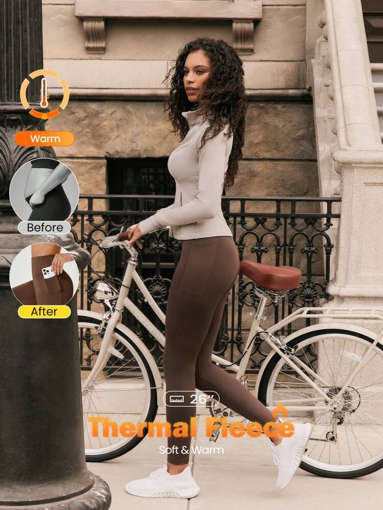 26'' FeatherFit™ Fleece Warm Tummy Control High-Rise Waist Leggings Low Impact Yoga Pilates Daily Warm Winter