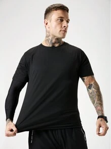 Coreblaze Camiseta casual de compresión para hombres de unicolor y cuello redondo de manga corta - Negro - Ver 4