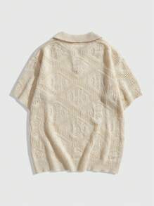 ROMWE MEN Men's Solid Color Turn-Down Collar Short Sleeve Casual Knitted Sweater, Autumn/Winter