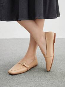 CUCCOO BIZCHIC Zapatos planos cómodos y elegantes de color albaricoque con hebilla cuadrada y sencilla, tipo slip-on