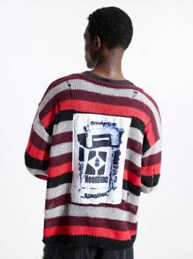 NEON BLANC Herren Streetstyle gestreifter Loose Fit Rundhals Pullover, für Herbst und Winter