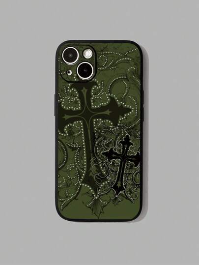 Grunge Punk 1 pezzo Custodia per telefono nera con motivo a croce e rose stile gotico