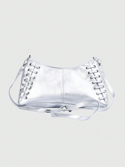 Grunge Punk 1pc Simple Silver Color K2K Design Shoulder Bag With Silver Webbing