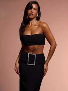 MUSERA Gewebter Bandeau Crop Top Urlaub Lässig Frühling Sommer Club Sexy Herbst